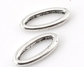 10 Antique Silver Oval Connector Charms - 16mm x 7mm ( 5/8" x 2/8") - Silver Connectors (B21717)