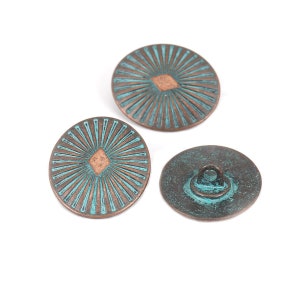 Metal shank sewing buttons - round antique copper patina - 25mm x 22mm - metal buttons - shank buttons b0212258