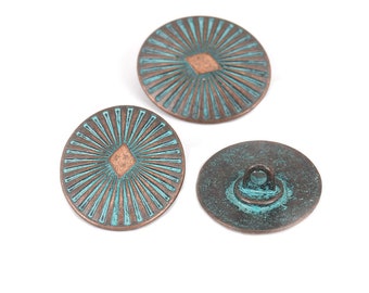 Metal shank sewing buttons - round antique copper patina - 25mm x 22mm - metal buttons - shank buttons b0212258