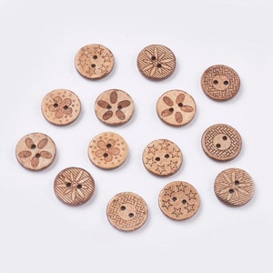 Bulk Mixed Coconut Shell Wooden Buttons - 17mm (5/8 Inch) - 2 Hole - Assorted Coconut Wood Button (19947)