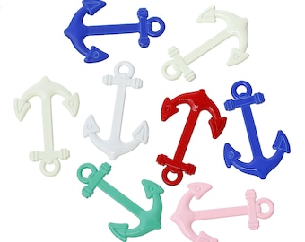 Anchor Charm Connector - Pink, Navy Blue, White, Green, Red - 3.6cm x 2.3cm (1 3/8" x 7/8") (42285)