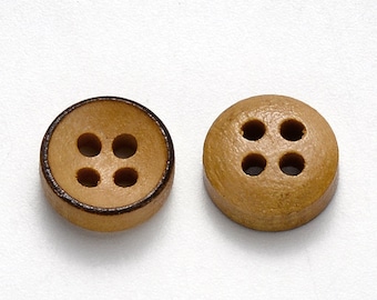 Brown Wooden Buttons - 9mm - 4 Hole - Wood Button (N01609)