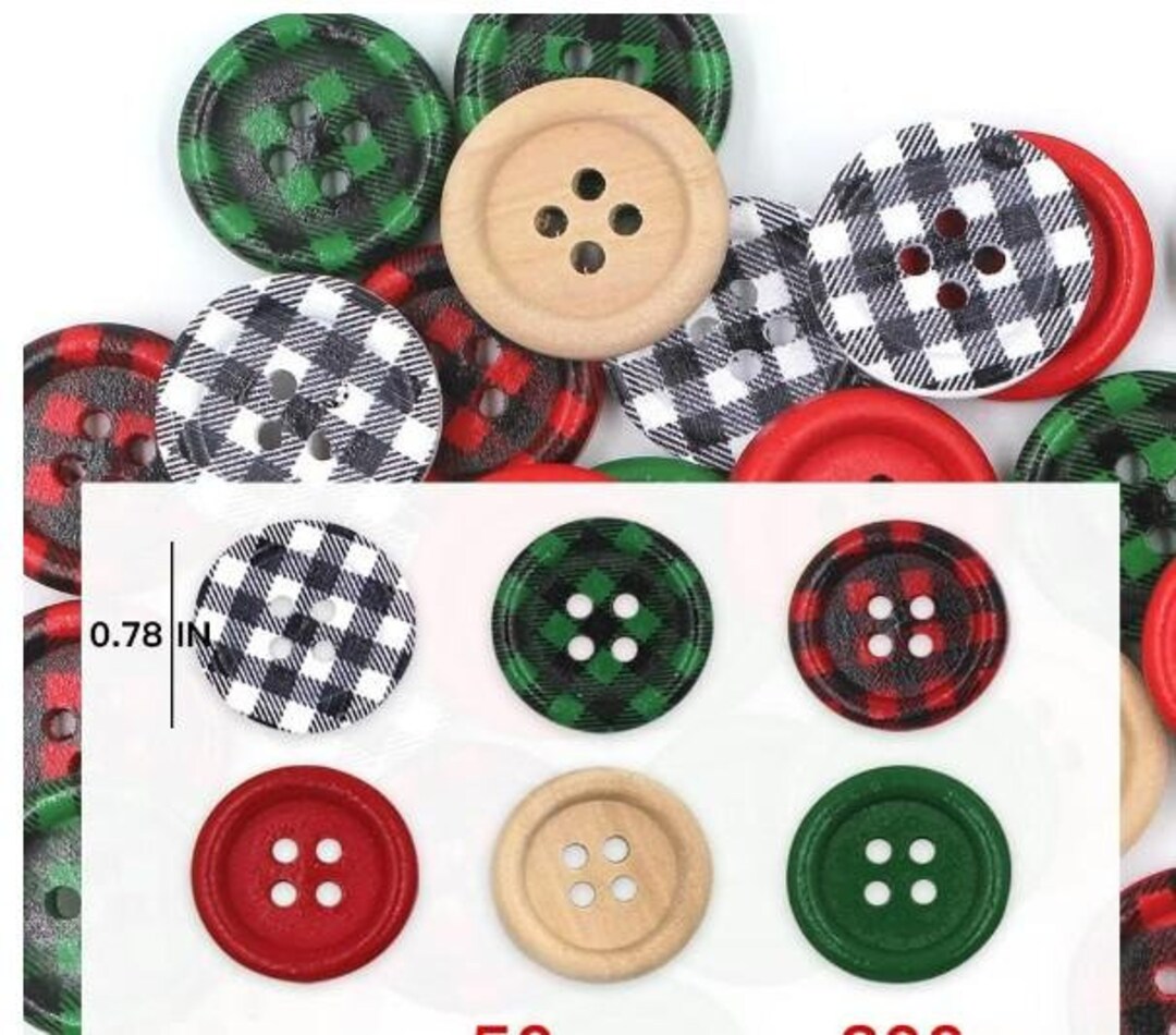 Christmas Holiday Buttons Assorted Red, Green, Black, Natural Holiday