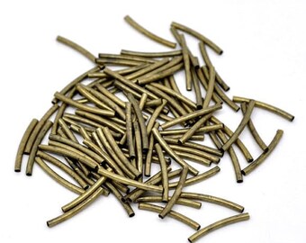 Antique Bronze Tube Beads -  Curved - 20mm x 2mm -  Noodle Bronze Tube Bead - Lead Nickel Safe (14370)