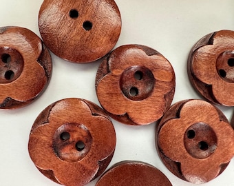 Dark Brown Coffee Wooden Buttons - 20mm (approx.  3/4 inch) - 2 Hole - Wood Buttons butt-mah-flr-b