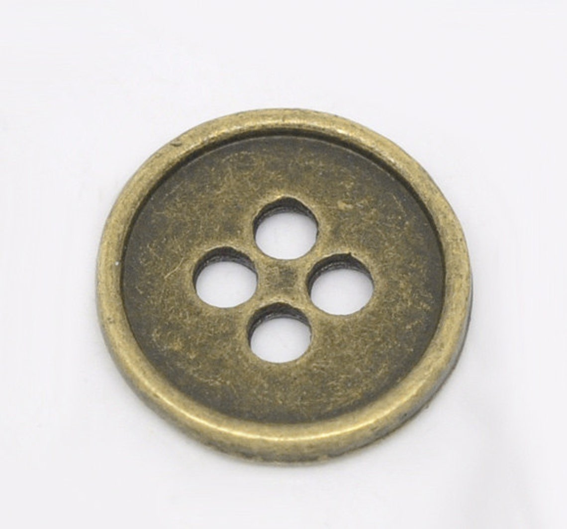 10 Antiqued Bronze Metal Buttons Charm Pendant 13mm 4 Hole Etsy UK
