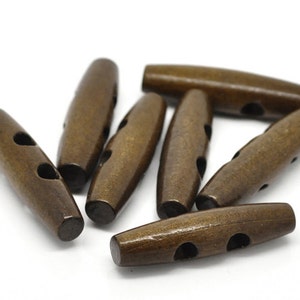 10 Large Toggle Wooden Buttons - Dark Brown Finish -  5cm x 1.3cm (2 inch) - Wood Toggle Button (16974)