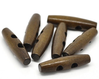 10 Large Toggle Wooden Buttons - Dark Brown Finish -  5cm x 1.3cm (2 inch) - Wood Toggle Button (16974)