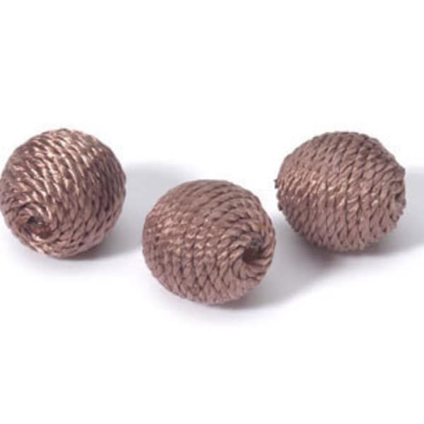 2 Brown Silk Wrapped Beads - 20mm