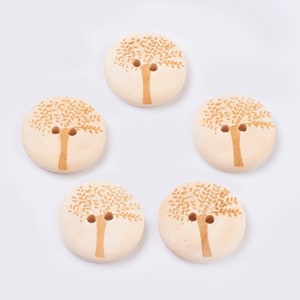 10 Large Natural Wooden Buttons - Tree of Life Pattern - 30mm (1.1 inch)  - 2 Hole - Wood Button (NNA0Z6R)