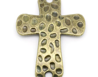 5 Bronze Cross Connectors -  Textured Antique Bronze - 3.9cm x 3cm (1 1/2" x 1 1/8") - Bronze Cross Charm (02095)
