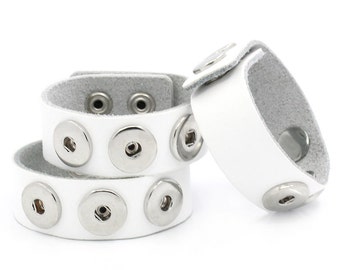 1 Chunk Noosa White Leather Bracelet -  24cm x 2.4cm (91/2" x 1") - Popper Snap on - Genuine Leather Chunk Bracelet (27913)