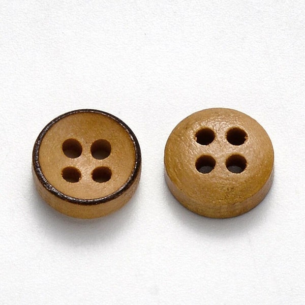 Brown Wooden Buttons - 9mm - 4 Hole - Wood Button (n01609)