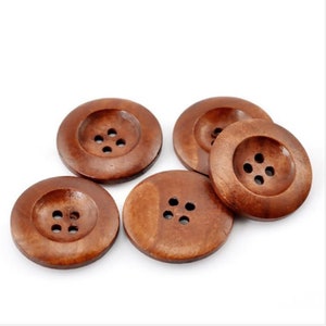 Brown Wooden Buttons - 25mm (1 inch) - 4 Holes -  Round Sewing Wood Buttons 25mm (1&quot;)  (21317)