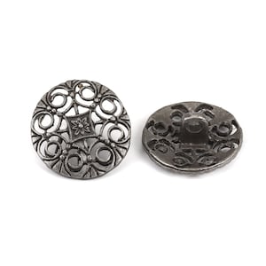 Antique Silver / Gunmetal Button - Carved Filigree Pattern 18mm - Shank - Lead & Nickel Safe - Metal Sewing Button  (141)
