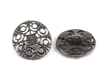 Antique Silver / Gunmetal Button - Carved Filigree Pattern 18mm - Shank - Lead & Nickel Safe - Metal Sewing Button  (141)