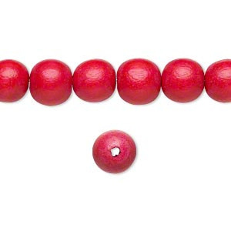 10 Wood Beads, Red, Round, 8mm, Pkg/10 image 1