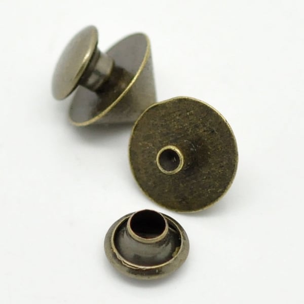 10 Antique Bronze Rivet Stud Spikes - Jean Tack - Jean Buttons - 10mm x 9mm - Metal - Screw On - Rivets Studs Spike