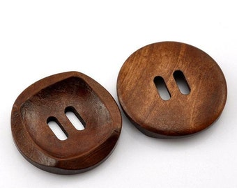 Dark Brown Coffee Wooden Buttons - 30mm (approx. 1 1/8 Inch) - 2 Hole - Wood Buttons (21318)