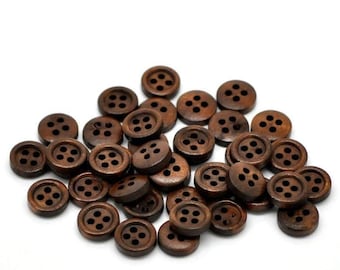 25 dark brown wooden buttons - 11mm - 4 hole - wood button (b20326)