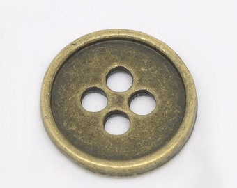 10 metalowych guzików w kolorze antycznego brązu z zawieszką - 15 mm - 4 otwory - metalowy guzik z brązu