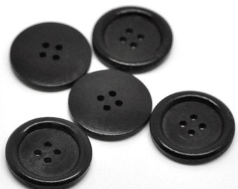 Large black leather button 30 mm
