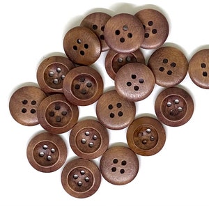 Dark Brown Wooden Buttons - 20mm (Approx. 3/4 inch) - 4 Holes -  Round Sewing Wood Buttons 20mm (981)
