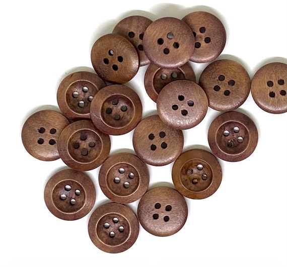Dark brown wooden buttons - 25mm (1 inch) - 4 holes - round sewing wood  buttons