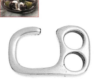 10 Silver Hook Clasps - 26mm x 17mm(1" x  5/8") -  Silver Clasp for Leather Cord or Bracelet  (32386)