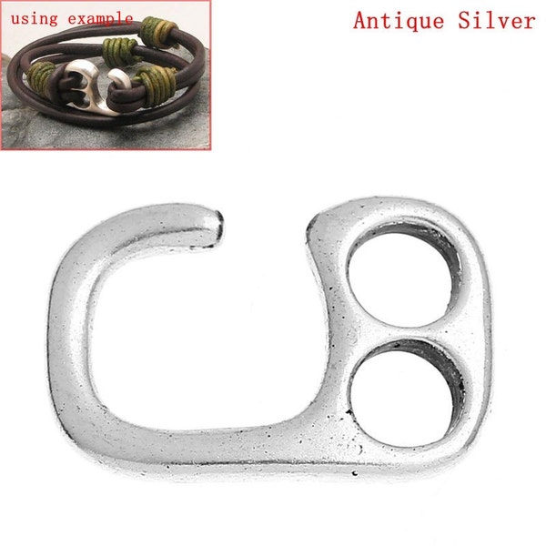 10 Silver Hook Clasps - 26mm x 17mm(1" x  5/8") -  Silver Clasp for Leather Cord or Bracelet  (32386)