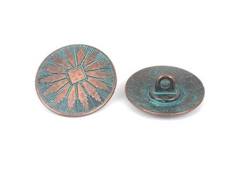 Metal Shank Sewing Buttons - Round Antique Copper Patina - 25mm X 22mm - Metal Buttons(b0212244-p)