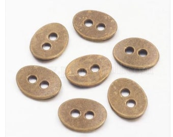Antyczne guziki lub zapięcia metalowe z brązu - owalne - 2 otwory - 14 mm x 11 mm - bezpieczne dla ołowiu i niklu - guziki metalowe do szycia (AB-FF)