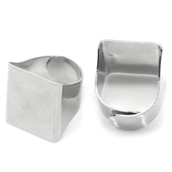 10 adjustable ring base - silver finish - lead nickel cadmium free - size 5.75 - 20mm (3/4") - adjustable ring bases  (b25115)