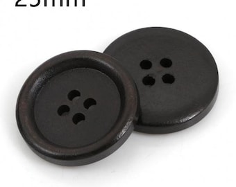 Dark Brown Wooden Buttons - 25mm - 1 Inch - 4 Hole - Wood Button (954)