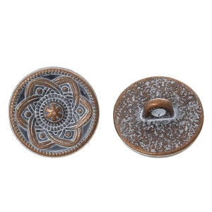 Metal Shank Sewing Buttons - Round Antique Copper White Patina - 15mm - Metal Buttons - Shank Buttons (55751)