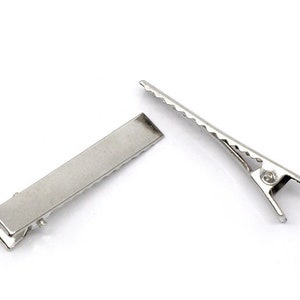 100 alligator hair clips with teeth - single prong - silver -  46mm x 8mm - hair clip accessories - silver hair clip (10403)