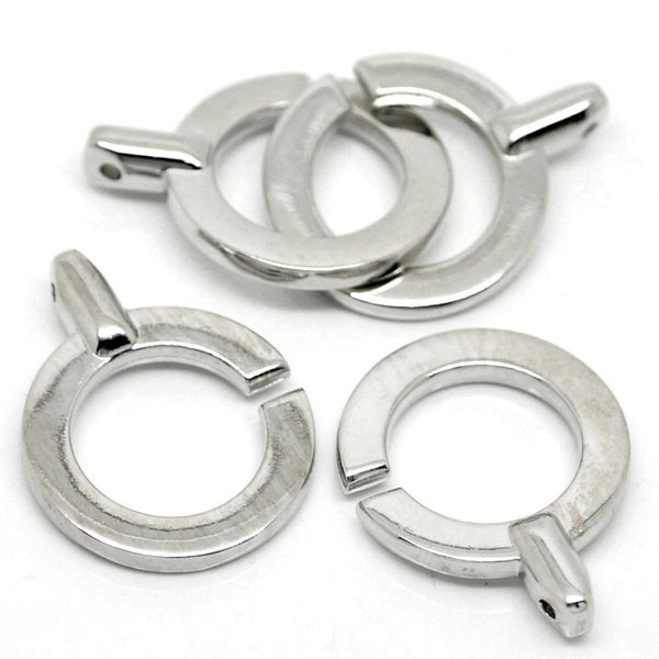 2 fermoirs Toggle argent - 5,2 cm x 2,4 cm (2 "x 1") - Silver fermoir Toggle pour cordon de cuir ou Bracelet (18864)