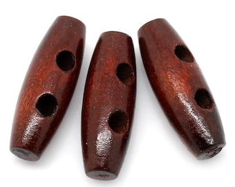 Toggle Wooden Buttons - Dark Reddish Brown Finish - 34mm (1.25&quot;) - Wood Toggle Button