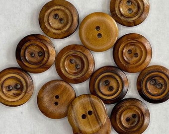 10 Wooden Buttons / Olive Wood / Made In Italy / 20mm / Burnt Finish / Classic Round / 2 Hole(butt-olive-20mm-fire-p)