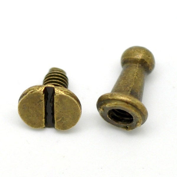 50 Antique Bronze Rivet Stud Spikes - 9mm x 6mm - Metal - Screw Back - Rivets Studs Spike (20084)