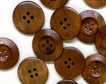 Dark Brown Wooden Buttons - 25mm (1 Inch) - 4 Holes -  Round Sewing Wood Buttons 25mm (1")  (040991)