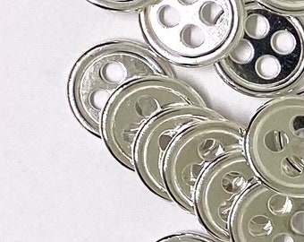 Silver Buttons Round - Shiny Silver - 4 Holes - 20mm -  Metal Sewing Button - Lead Nickel Cadmium Safe (003S-RS)