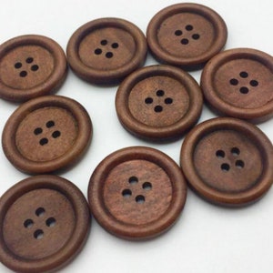 FREE SHIPPING - Brown Wooden Buttons - 25mm (1 inch) - 4 Holes - Knitting Buttons - Round Sewing Wood Buttons 25mm (1")  (SH040956)