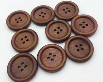 FREE SHIPPING - Brown Wooden Buttons - 25mm (1 inch) - 4 Holes - Knitting Buttons - Round Sewing Wood Buttons 25mm (1&quot;)  (SH040956)