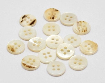 Shell Buttons - 11mm X 2mm - 4 Hole - Flat Natural Shell Buttons - Hole:  1.5mm (butt-p012-06-p)