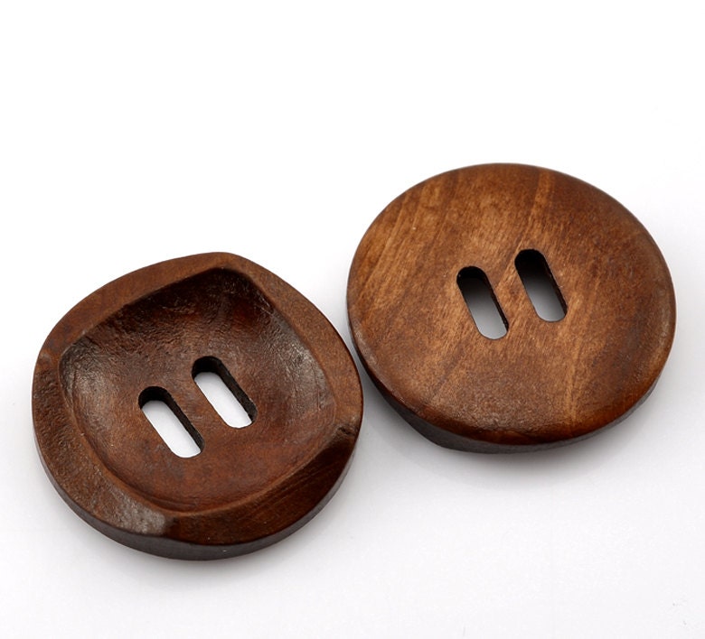Dark Brown Coffee Wooden Buttons - 30mm (Approx. 1 1/8'' inch) - 2 Hole - Wood B - Picture 2 of 9