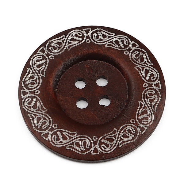 Extra Large Wooden Button -  Brown Finish - 2 3/8 inch - 6cm - Wood Buttons - Decorative  (908)