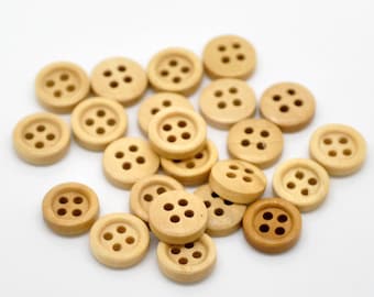 10 Natural Light Brown Wooden Buttons - 4 Hole - Wood Button