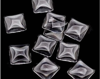 10 - 25mm clear glass cabachons, glass square domes - square - 1 inch (13939)
