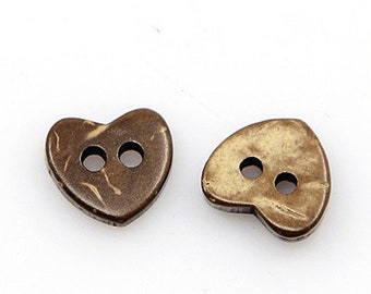 Heart Shaped Coconut Shell Wooden Buttons - 10mm x 10mm - Hole: 1mm - Wood Buttons - Recycled Coconut Wood (YZ2)